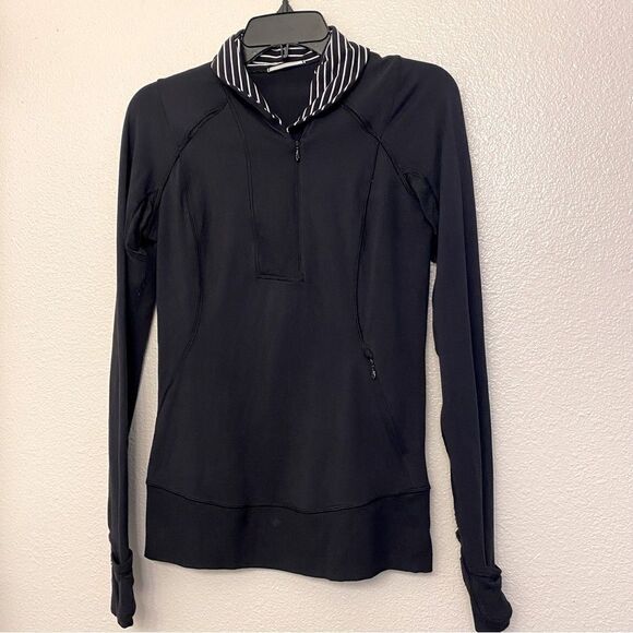 Lululemon Think Fast W3H68S Pullover top Stripe Black White fitted long sleeve 6 - Picture 2 of 12